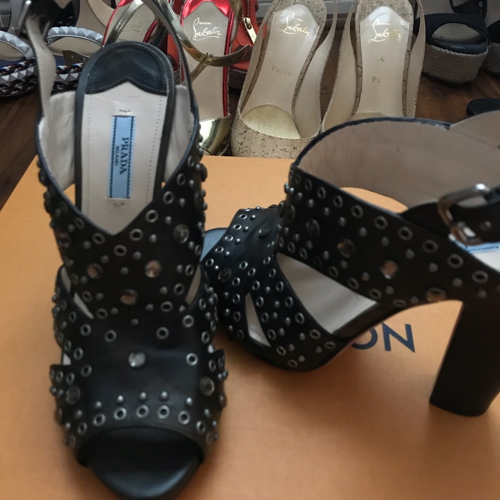 Prada Women's Black Studded Leather Sandals